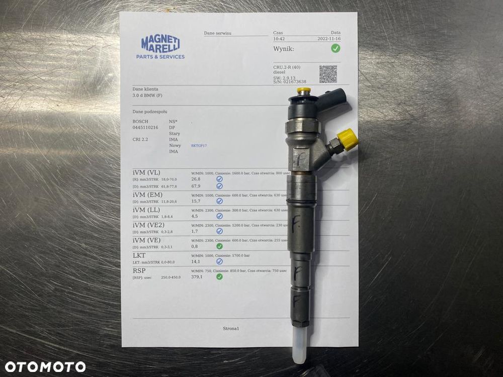 WTRYSKIWACZ TEST 2.0 d 3.0 d 0445110216 WTRYSK WYDRUK IMA SPRAWDZONE BMW E60 E61 E87 E90 E91 X3 E83