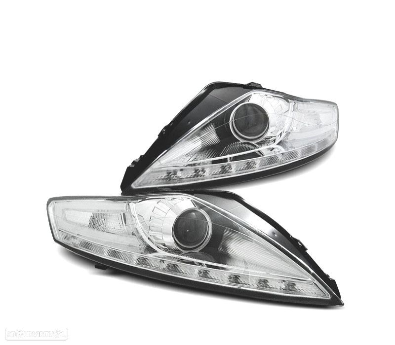 FARÓIS FRONTAIS PARA FORD MONDEO MK4 07-10 LUZ DIURNA FUNDO CROMADO - 1