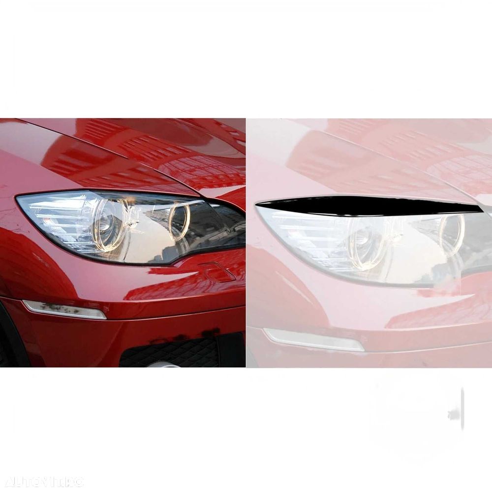 Set 2 Pleoape Faruri Far Adeziv BMW X6 E71 2008 - 2014, Negru Lucios - 4