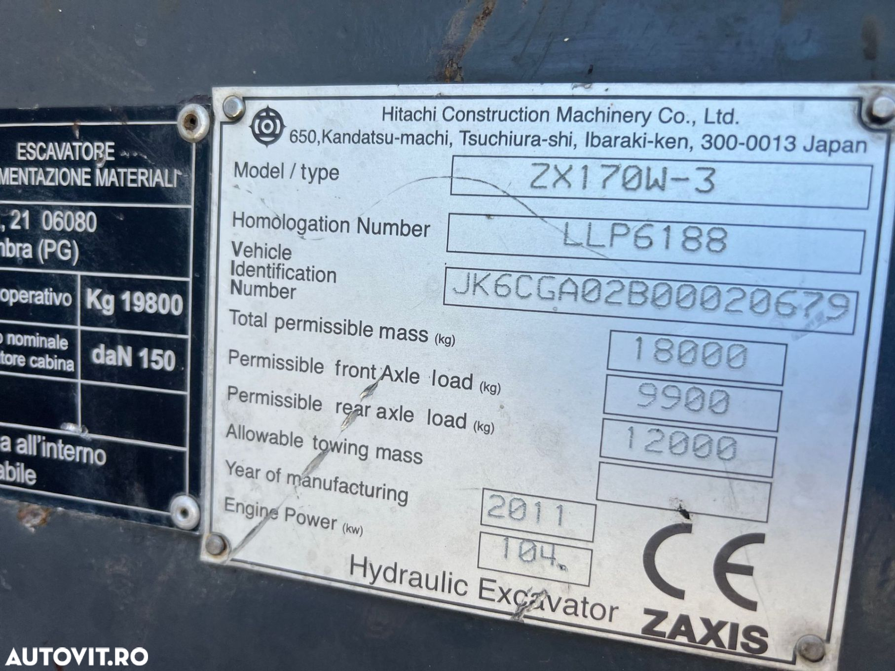 Hitachi Hitachi ZX170 Excavator Pentru Fier Vechi - 6