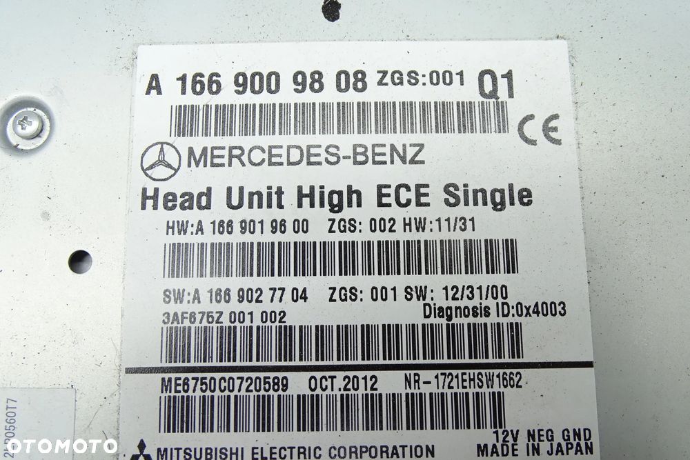 MERCEDES ML W166 Radio Nawigacja Z Wyświetlaczem Wyświetlacz 1669009808  1729016500 - 9