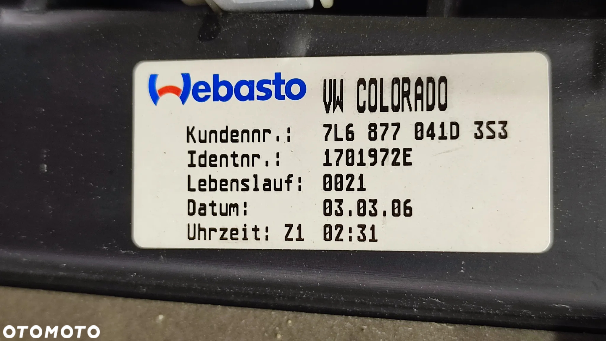 VW TOUAREG 7L 03-09R SZYBERDACH DACH SOLAR SOLARNY 7L6877041D SILNICZEK WEBASTO 4B0959591H - 7