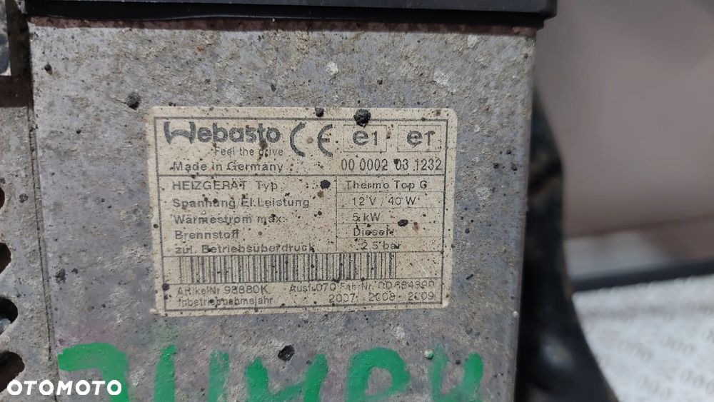 WEBASTO OGRZEWANIE POSTOJOWE CITROEN JUMPY R2007 2,0HDI NR 000002031232 - 2