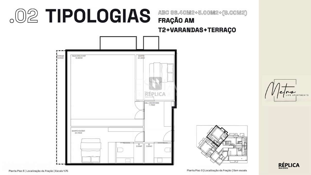 Apartamento T2 com Varandas e Terraço no Metro Life Apartments - Grande imagem: 5/5