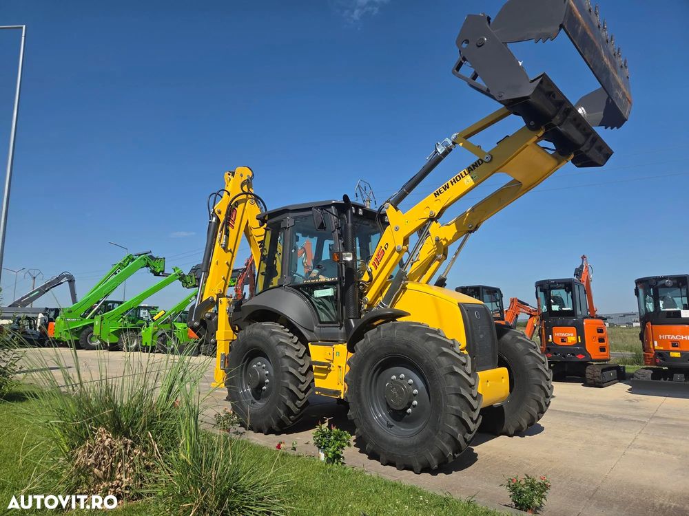 New Holland B115D, NOU, ROTI EGALE, 10t, FULL OPTION, motor 120CP, brat excv extensibil cu inst picon, cupa multifunctioinala 4x1, aer conditionat, masa operationala 10tone, cutie AUTOMATA POWERSHIFT, JOYSTICKURI, posibilitate leasing 5 ani-PROMOTIE 88.900 EUR - 4