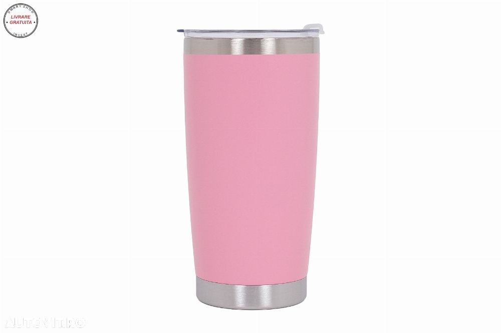 Cana Termoizolanta Otel Inoxidabil SS304 cu Capac Perete Dublu 590ml Roz- livrare gratuita - 1