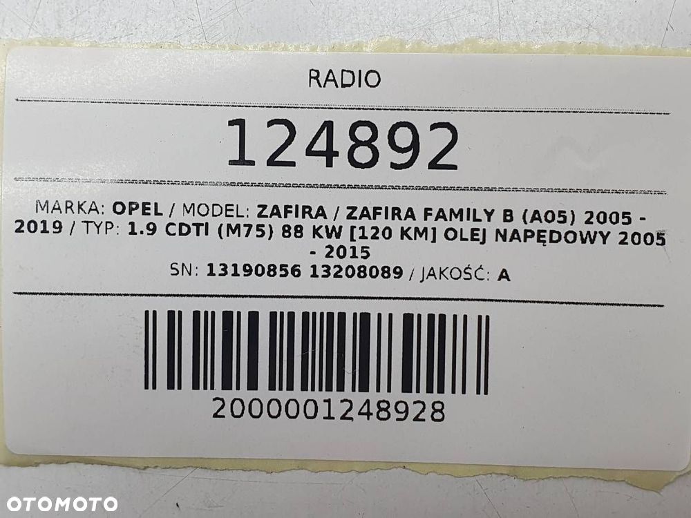 RADIO ODTWARZACZ CD WYŚWIETLACZ OPEL VECTRA C 13190856 13208089 - 10