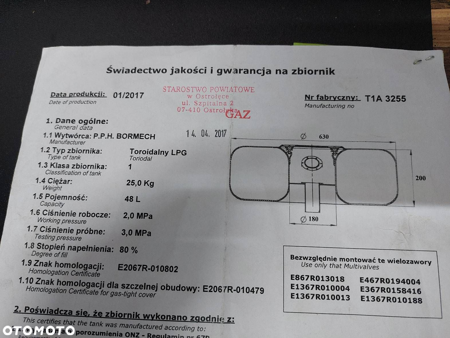 BUTLA GAZOWA LPG 48L 2027R W KOŁO PAPIER + ZAWÓR - 6