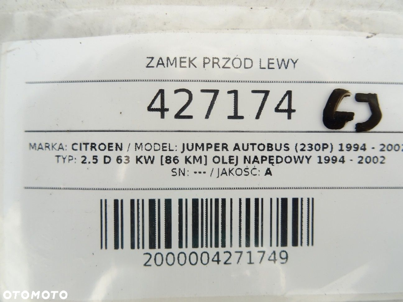 ZAMEK PRZÓD LEWY - 86.00 PLN - CITROEN JUMPER Autobus (230P) 1994 - 2002 2.5 D 63 kW [86 KM] olej - 8