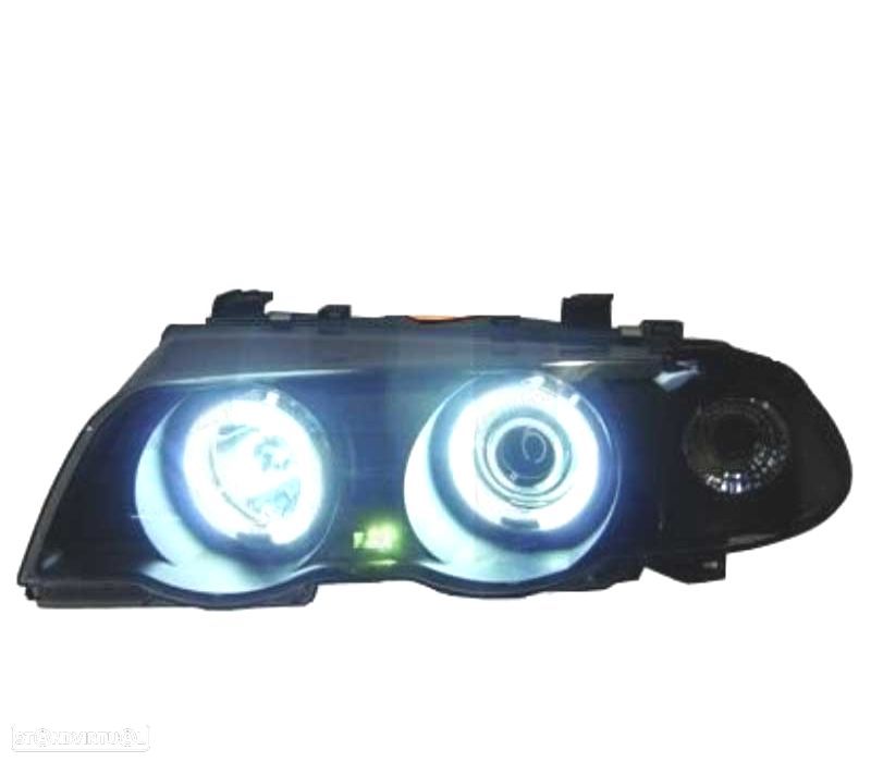 FARÓIS BMW E46 98-01 ANGEL EYES CCFL FUNDO PRETO H1 H1 4 PORTAS - 2