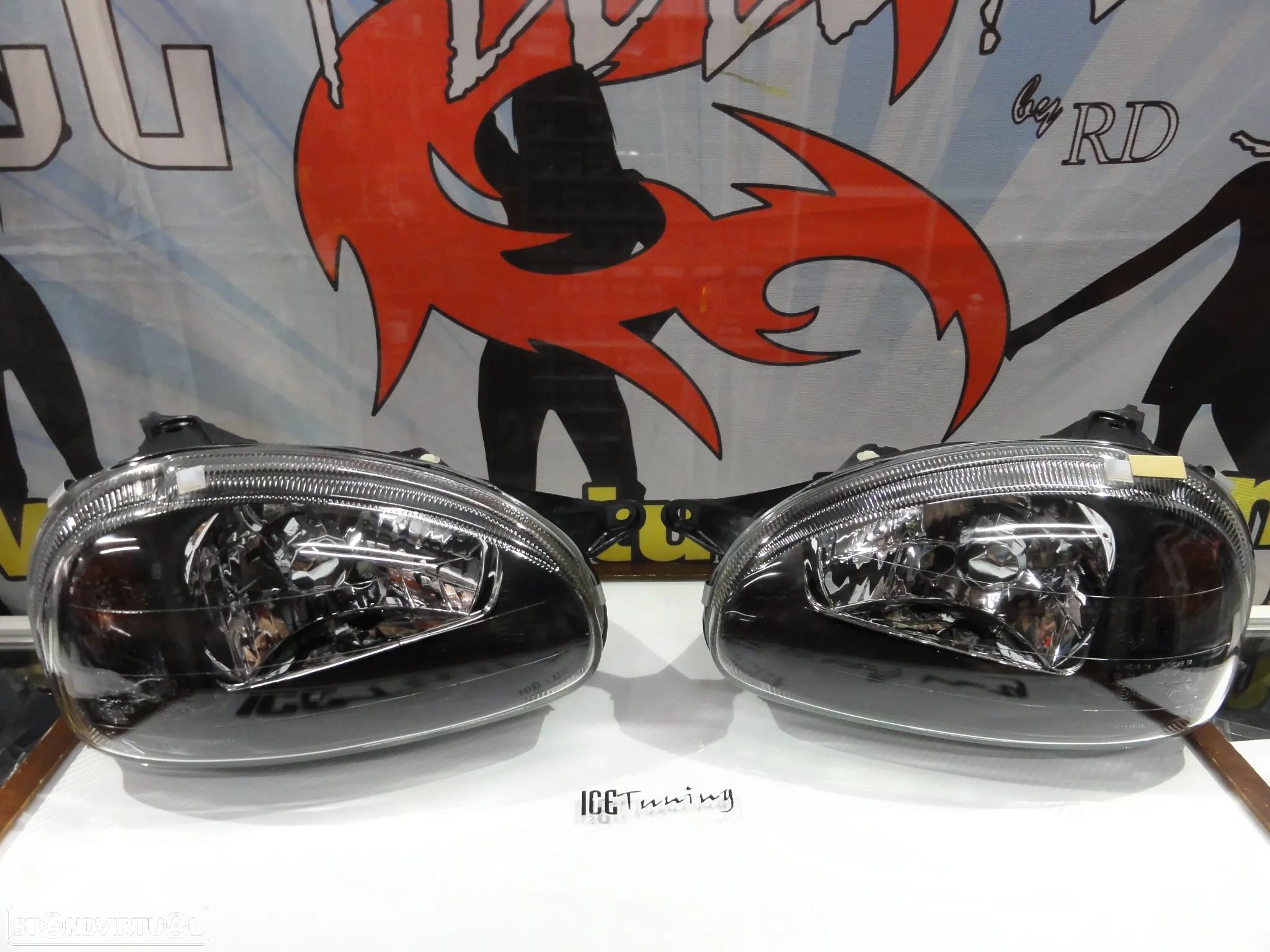 Faróis frontais com luz branca 5000k Opel corsa B Fundo Preto de regulação eléctrica - 1