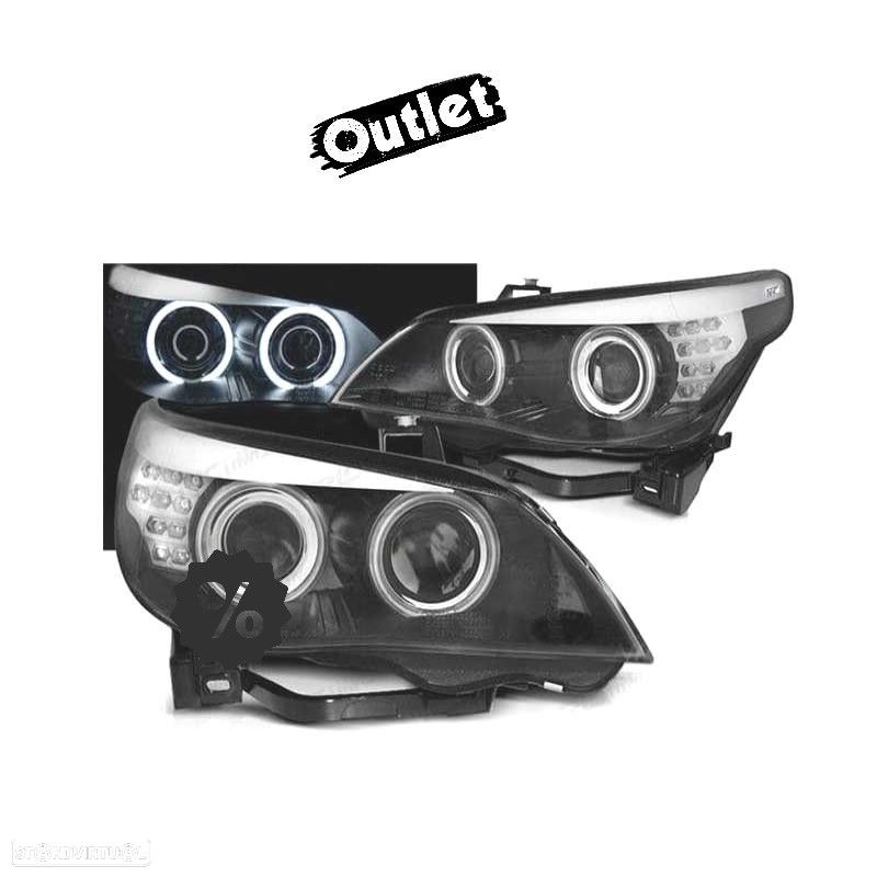 R145032C3 FARÓIS XENON BMW SÉRIE 5 E60 05-07 OLHOS DE ANJO CCFL FUNDO NEGRO - 1
