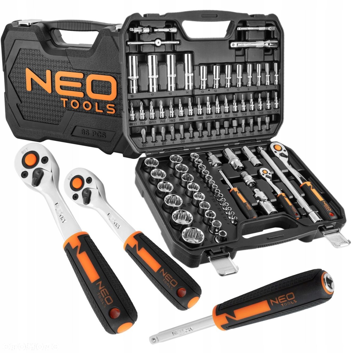 NEO ZESTAW KOMPLET NASADKI TORX KLUCZE NASADOWE 1/4 1/2 86el WALIZKA CrV - 1