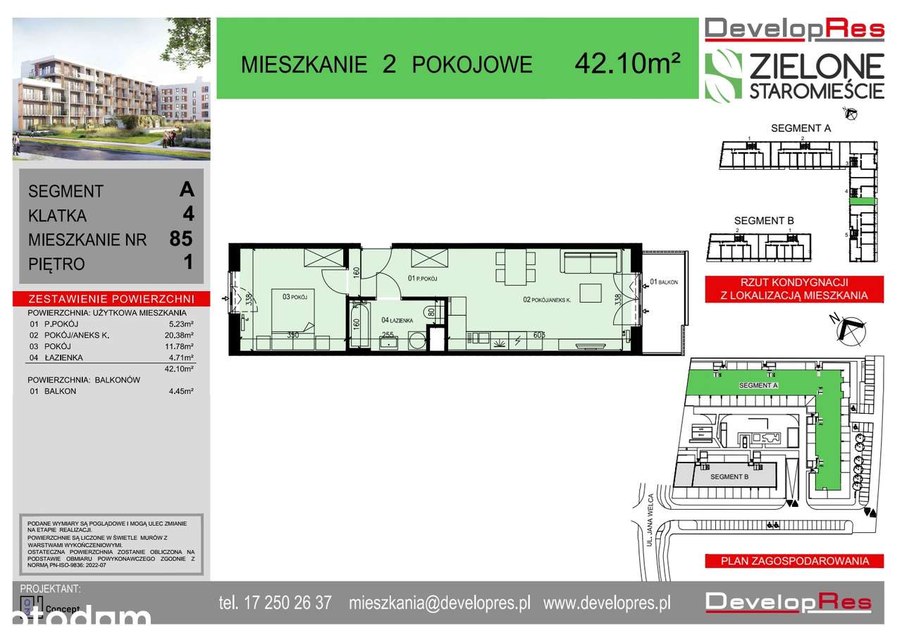 Dwustronne 2 pokoje| 42,10 m² | Zielone Staromieście A-85|