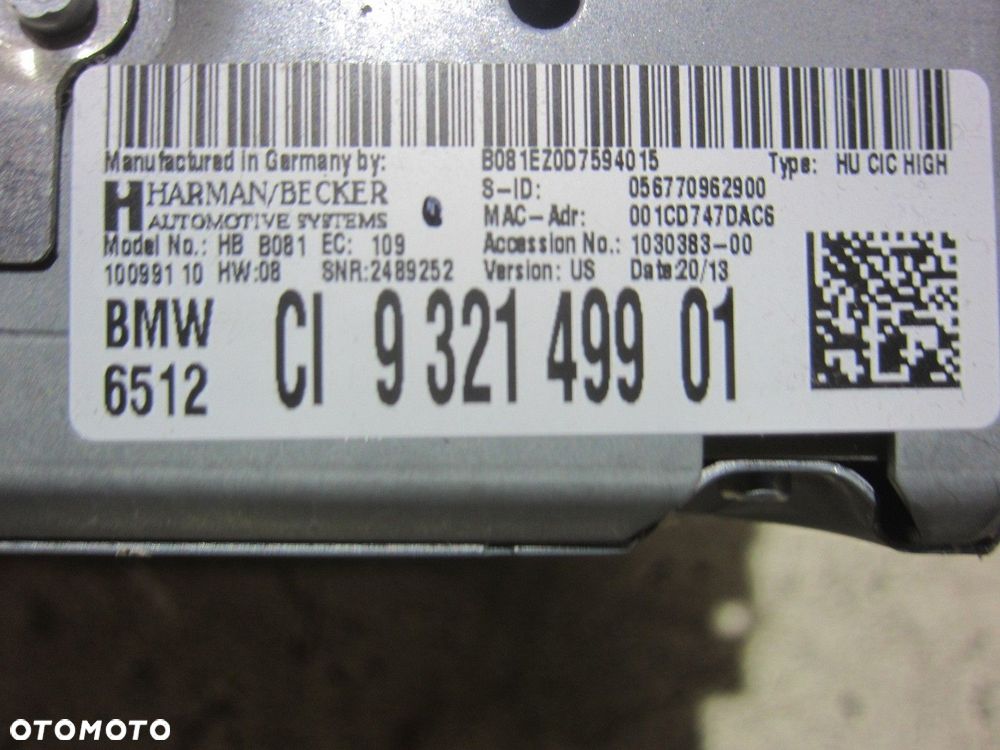 BMW 3 F30 F31 F34 CZYTNIK NAWIGACJI RADIO CIC HIGH 65129262395 USA 9321499 - 7