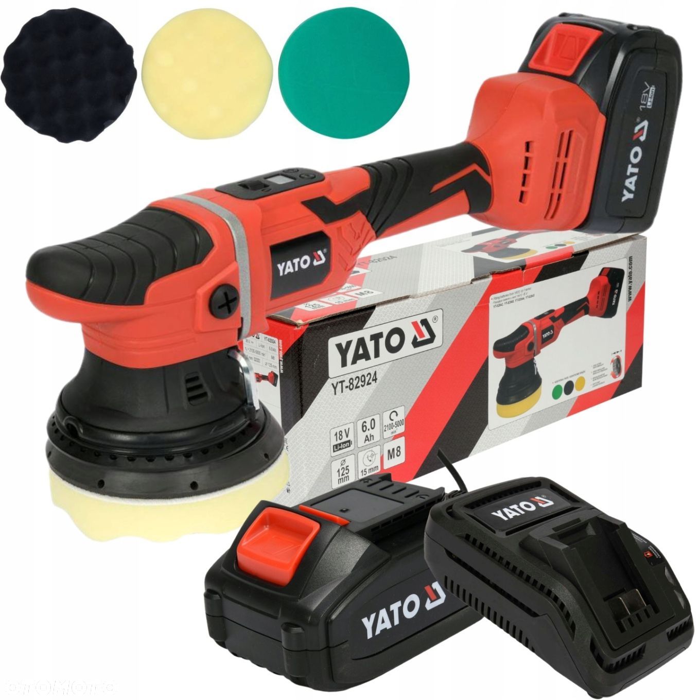 YATO POLERKA ORBITALNA AKUMULATOROWA 18V 125MM 4AH 3 GĄBKI YT-82924 - 1