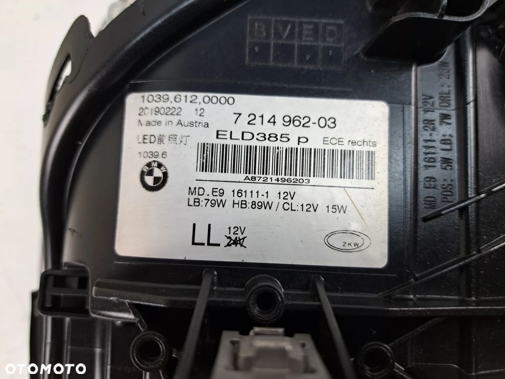 BMW 5 G30 G31 LAMPA PRAWA ADAPTIVE LED PRAWY EUR 7214962-03 - 9
