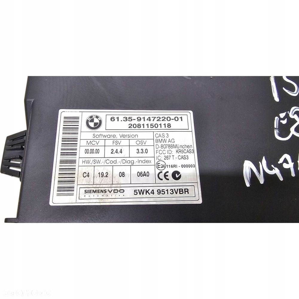 Bmw E87 Lci Zestaw Startowy Komputer Kluczyk Sterownik Cas 118D N47 Nr 431 - 3