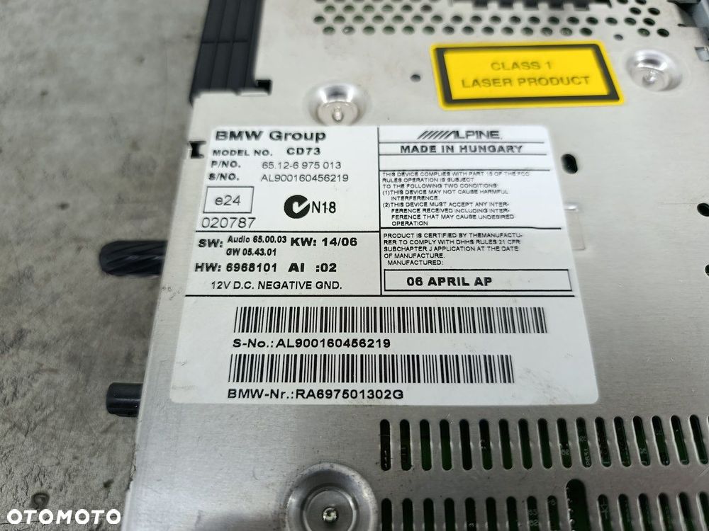 RADIO FABRYCZNE BMW 1 E87 6975013  RA697501302G  CD73 BMW  ALPINE - 5