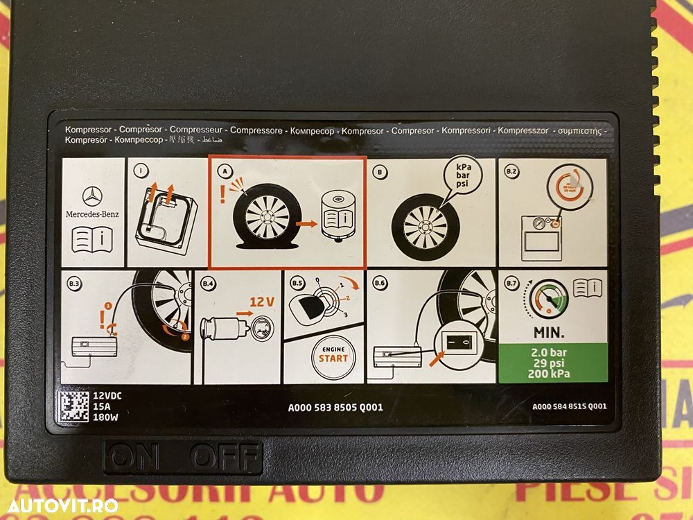 Compresor auto masina umflat roti OE Mercedes 12V 180W 15A Polonia - 8