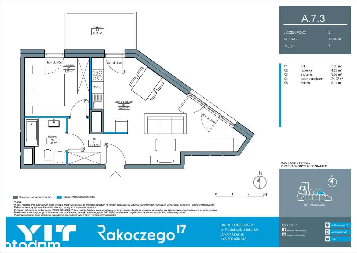 1-pokojowe mieszkanie 43m2 + balkon Bez Prowizji - Pełny obrazek: 2/12