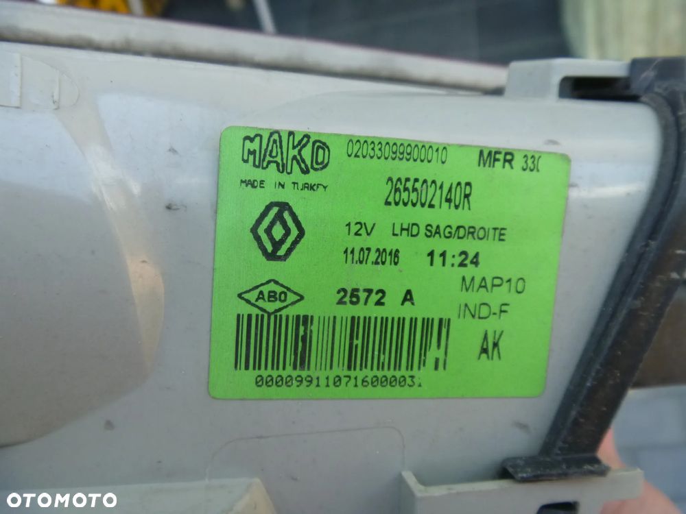 RENAULT FLUENCE LIFT 2012 LAMPA TYLNA PRAWA ORYGINAŁ ŁADNA 265502140R - 2