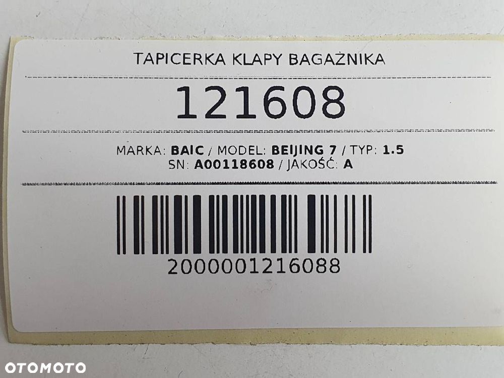TAPICERKA BOCZEK KLAPY BAGAŻNIKA TYŁ BAIC BEIJING 7 X75 2024 - 10