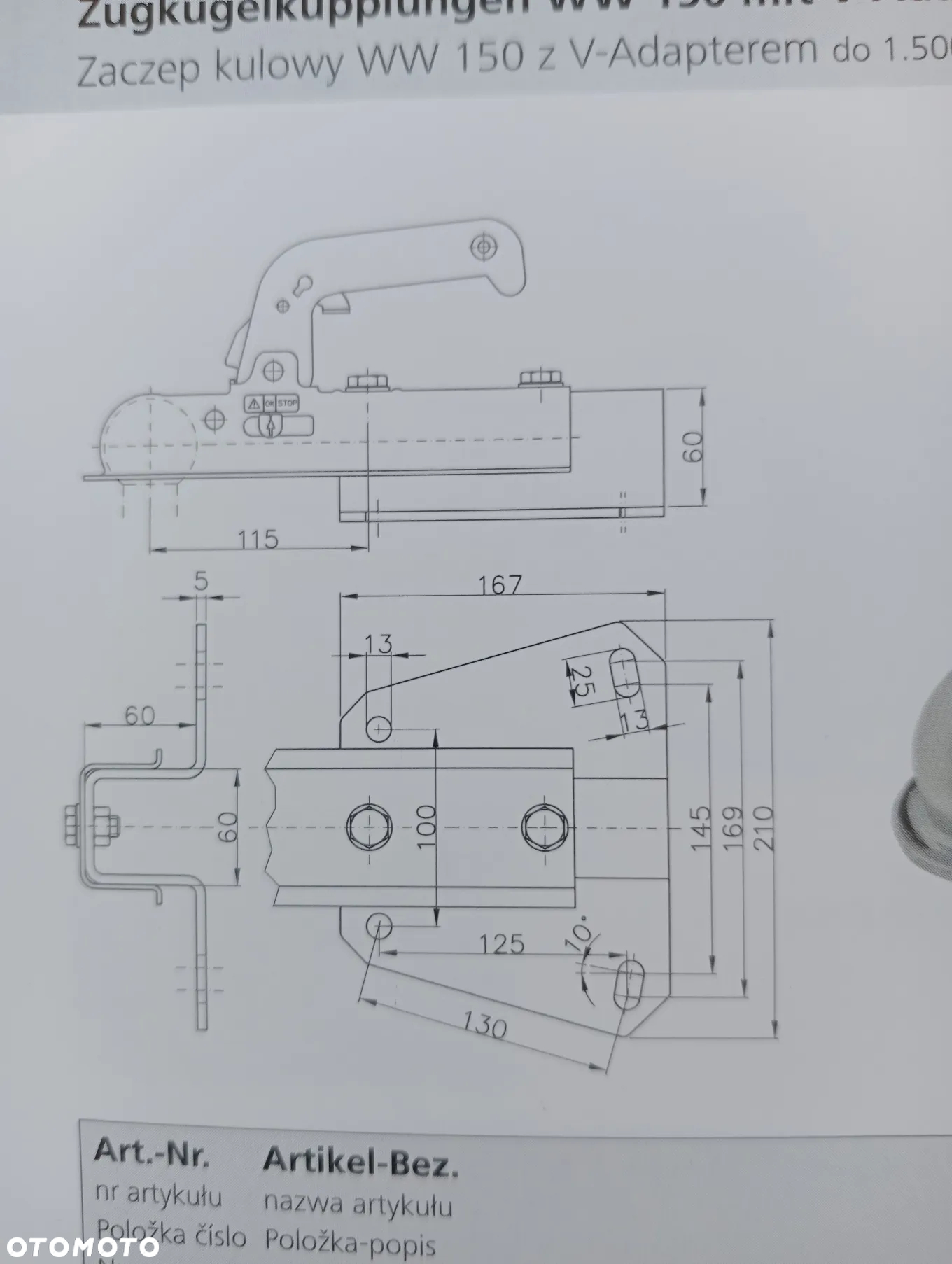 ZACZEP KULOWY ADAPTER 1500kg WINTERHOFF Z ŁĄCZNIKIEM DYSZLA - 2