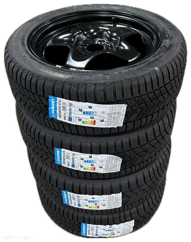 Set complet de iarna 16 inch pentru Dacia Logan III, jante otel structurale + anvelope iarna Sunny NW211 195 55 r16 87H - 1