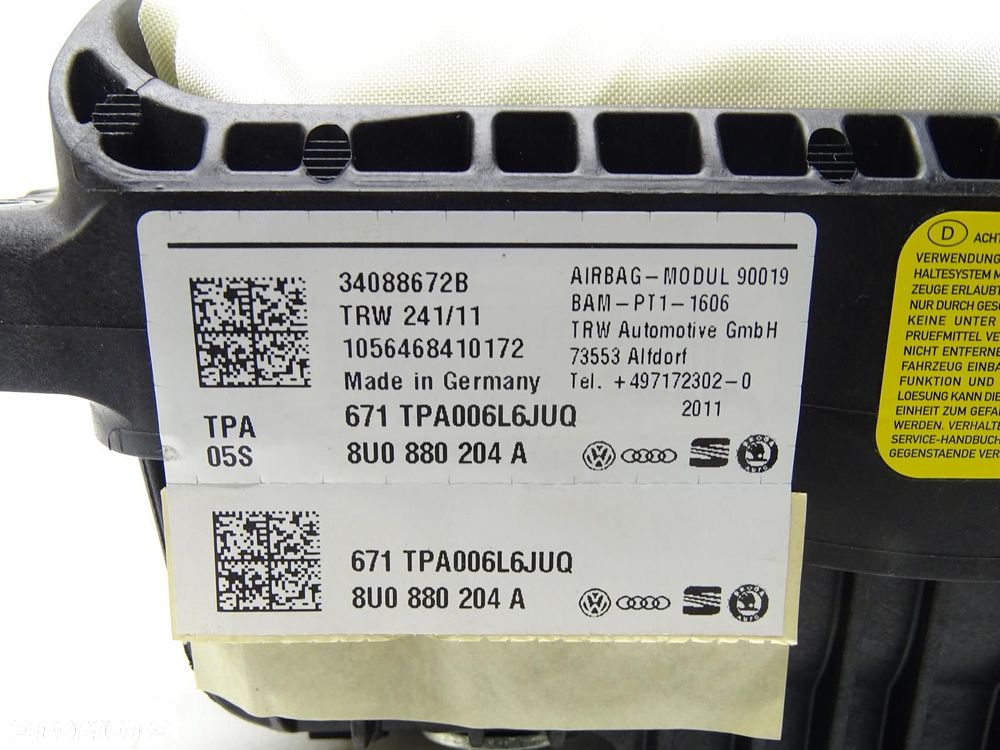 PODUSZKA POWIETRZNA AIRBAG PASAŻERA 8U0880204A AUDI Q3 8U - 6