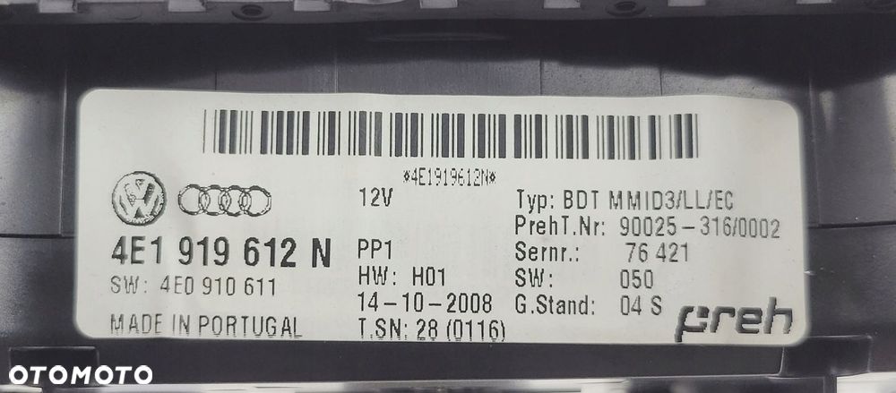 AUDI A8 D3 LIFT PANEL STEROWANIA MMI 3G HIGH 4E1919612N EUROPA - 9