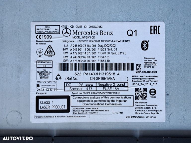 Radio CD Player Unitate Multimedia Mercedes B-Class W246 A-Class W176 A2469007818 - 3