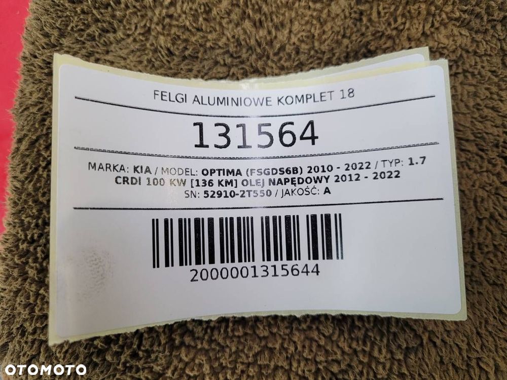 FELGI ALUMINIOWE KOMPLET 18 KIA OPTIMA III 7,5JX18 5X114,3 52910-2T550 - 24