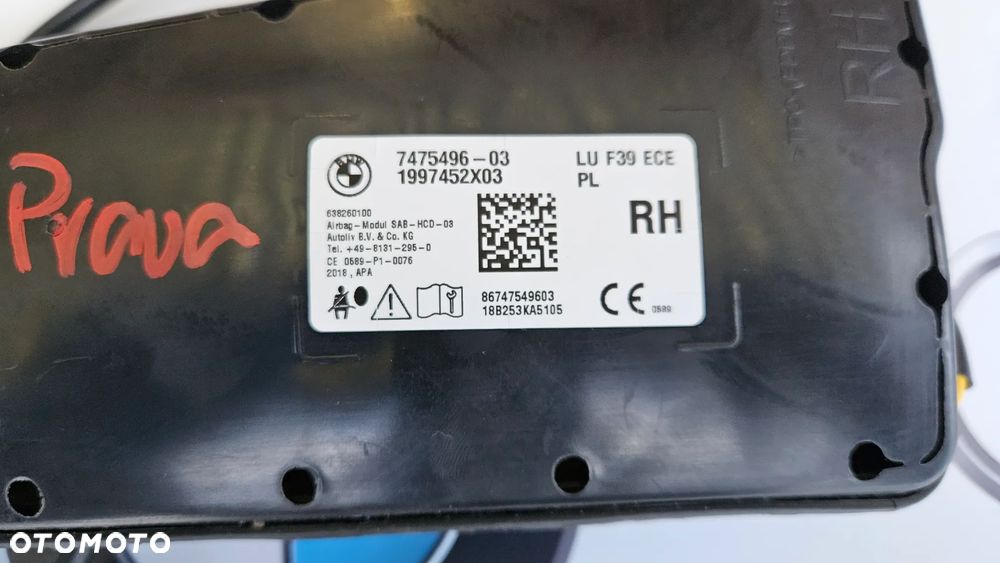 BMW X2 F39 Poduszka fotela prawego Airbag prawy 7475496 - 2