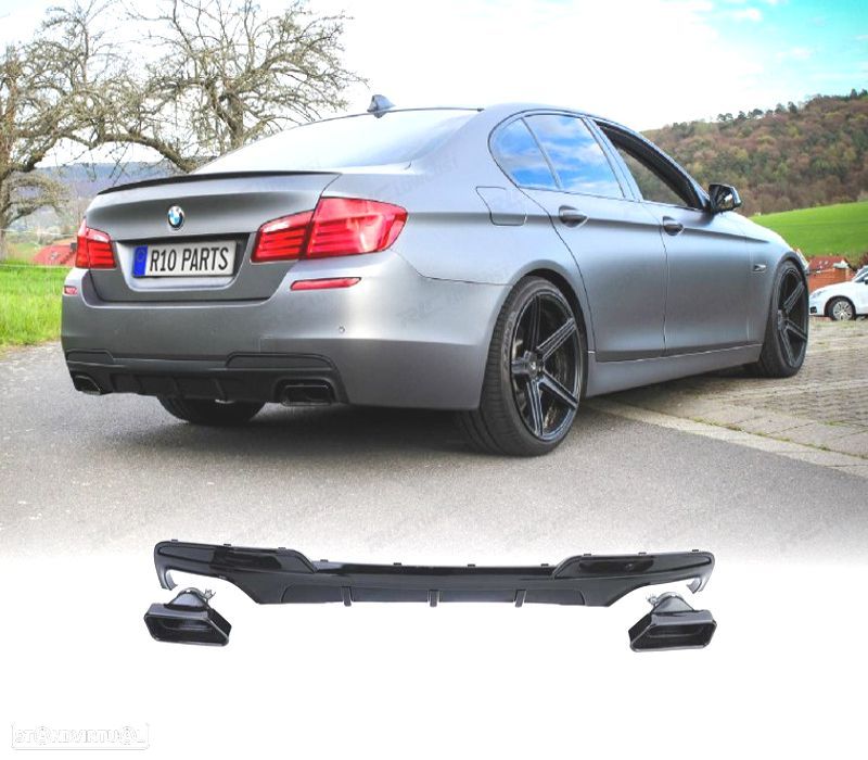 DIFUSOR BMW SÉRIE 5 F10 F11 10-17 LOOK M PERFORMANCE PRETO BRILHANTE + PONTEIRAS ESCAPE PRETO ABS - 1