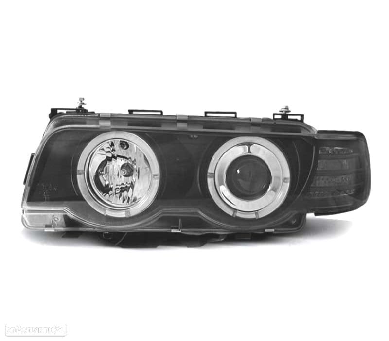 FARÓIS BMW SÉRIE 7 E38 98-01 ANGEL EYES FUNDO NEGRO - 3