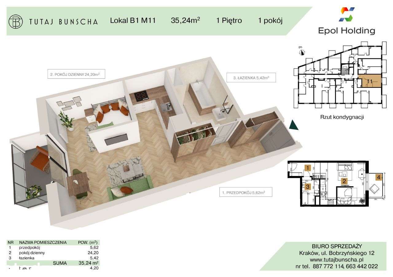 1-pokojowe mieszkanie 35 m2 + balkon Bezpośrednio