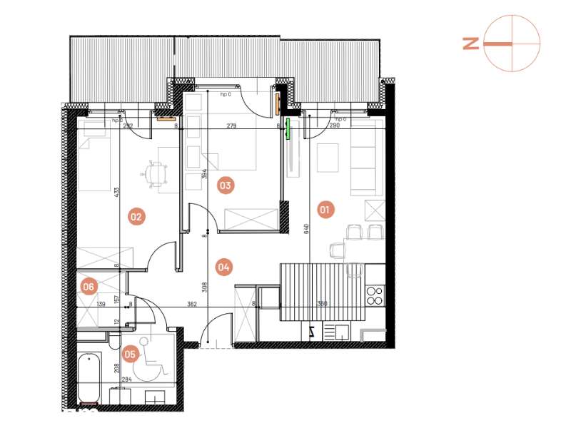 Mieszkanie, 59.35m², 3 pokoje, 2 piętro, B-KLM12-LM16, Nowe Horyzonty