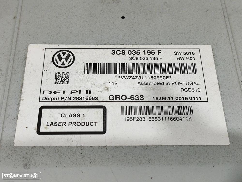 DISPLAY RADIO AUTORADIO ORIGINAL VW VOLKSWAGEN TOURAN 2 II MK2 8T3 3C8035195F MULTIFUNÇÕES LEITOR CD DVD GPS - 7