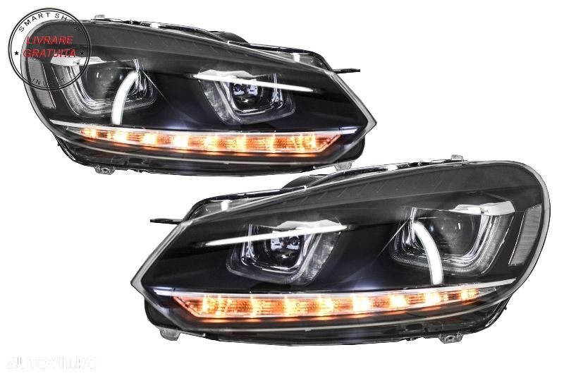 Faruri LED VW Golf 6 VI (2008-2013) Design Golf 7 3D U Design Semnal LED Dinamic- livrare gratuita - 3