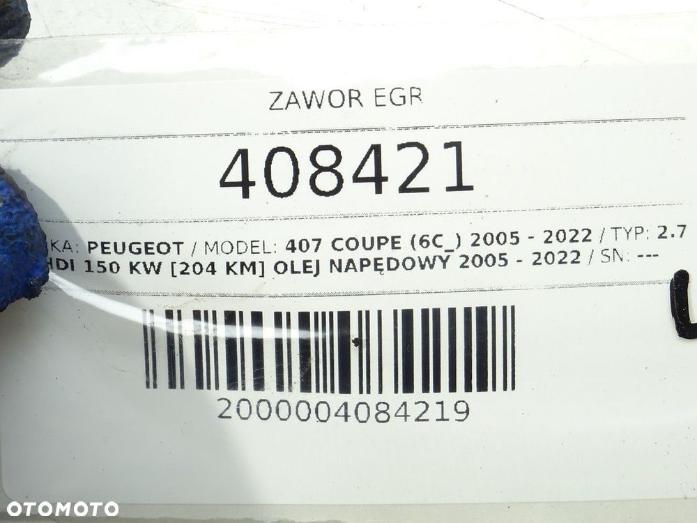 ZAWÓR EGR - 49.00 PLN - PEUGEOT 407 coupe (6C_) 2005 - 2022 2.7 HDi 150 kW [204 KM] olej napędowy - 5