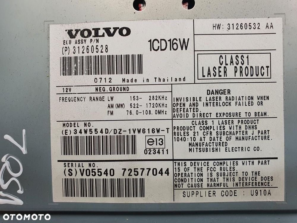 RADIO CZYTNIK PŁYT CD VOLVO V50 31260528 72577044 31260532 - 4