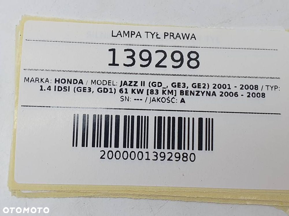 LAMPA TYŁ PRAWA HONDA JAZZ II 2005 EUROPA - 5