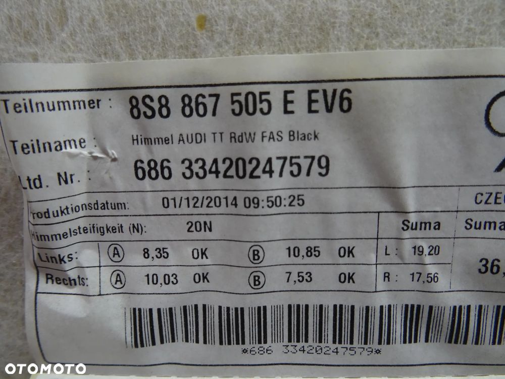 8S8867505E EV6 podsufitka sline Audi 8S TT TTS czesci - 2