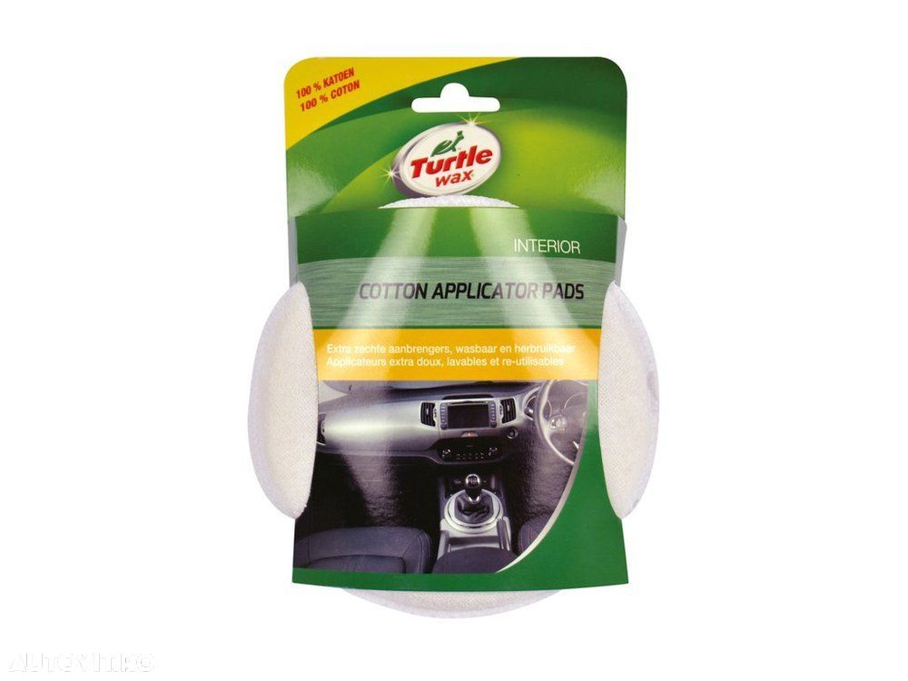 Pad aplicator Turtle Wax X711TD, din bumbac moale pentru curatarea si repararea elementelor din plastic si piel, set 2 bucati pt polisare si ceruire - 1