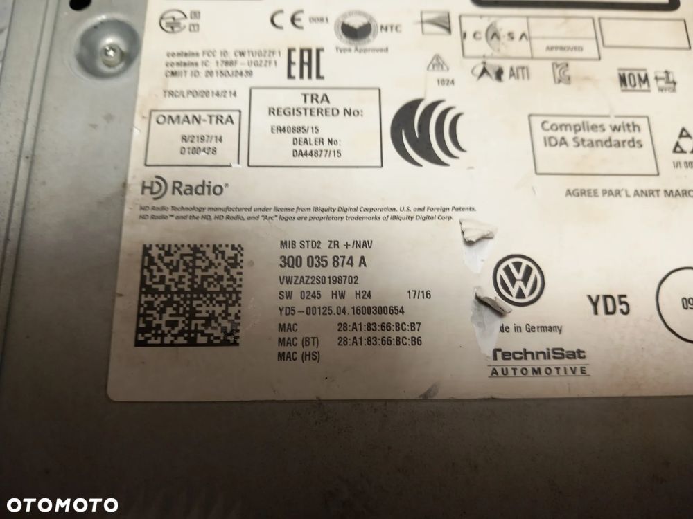 VW PASSAT B8 CZYTNIK RADIA NAVIGACJI MMI KART SD 3Q0035874A - 5