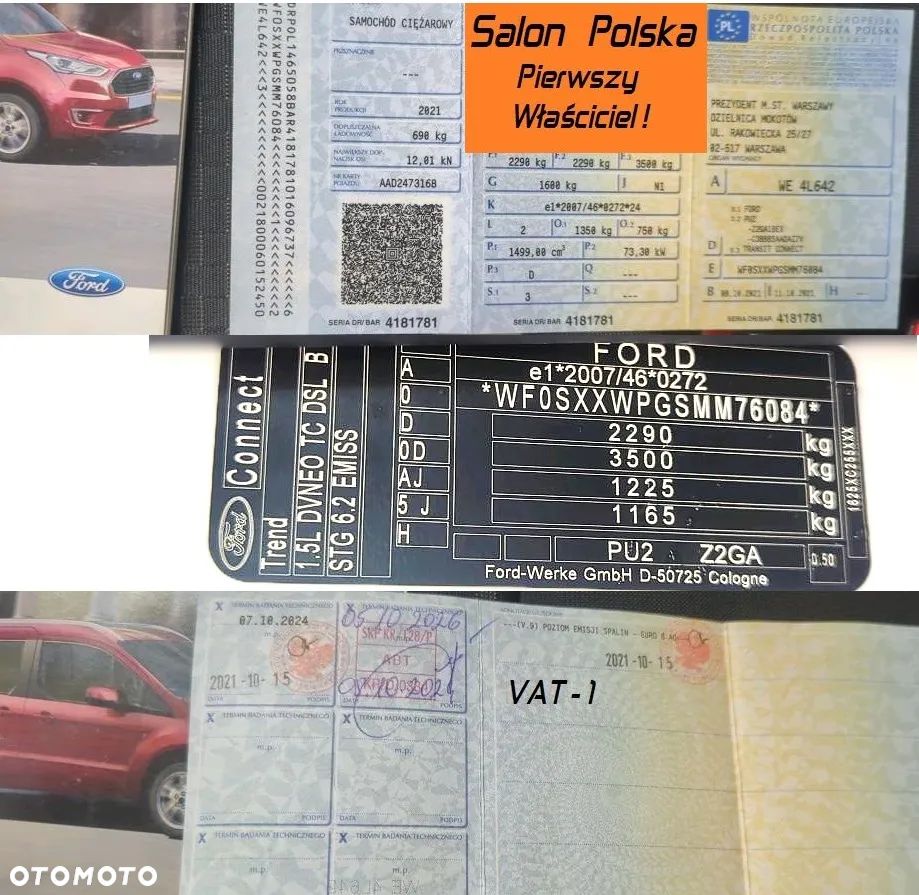 Ford Connect L2 Long Maxi 3 miejscowy 6cio biegowy Ładowność 690kg 2 Euro Palety  Homologacja cięż. VAT-1 - 6