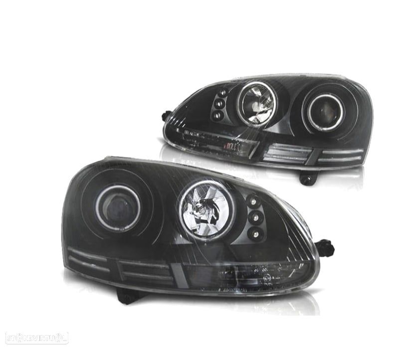 FARÓIS ANGEL EYES VOLKSWAGEN VW GOLF 5 MK V 03-09 FUNDO PRETO - 1