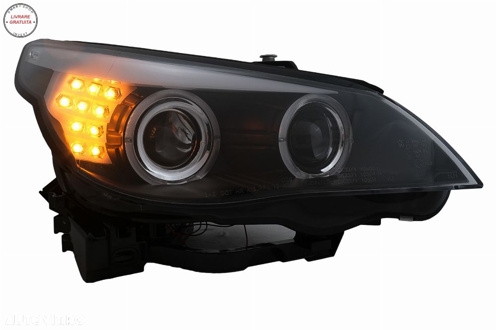 Faruri LED Angel Eyes BMW Seria 5 E60 E61 (2003-2007) LCI Design Negru- livrare gratuita - 8
