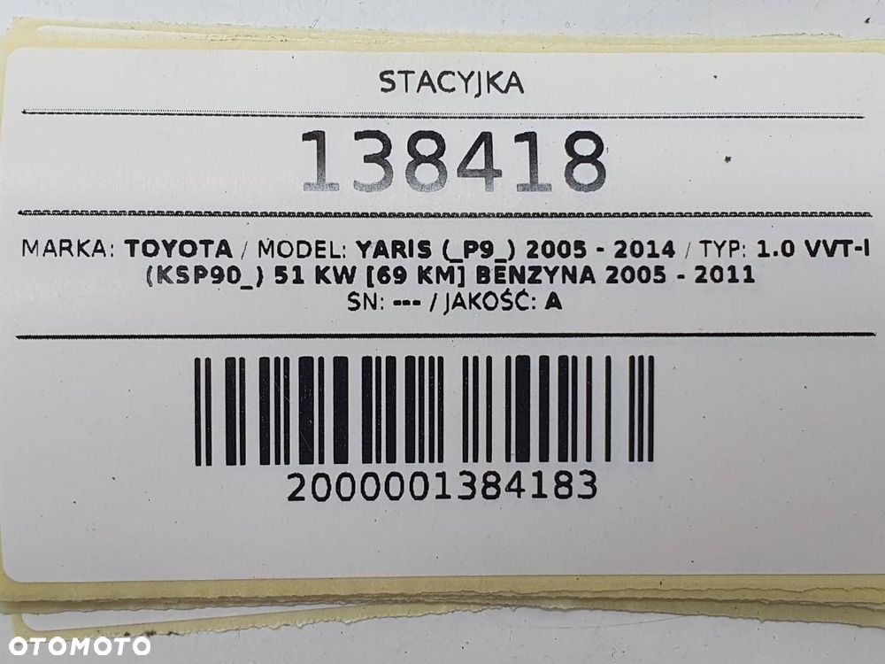 STACYJKA KLUCZYK WKŁADKA TOYOTA YARIS II P9 KOMPLET - 5
